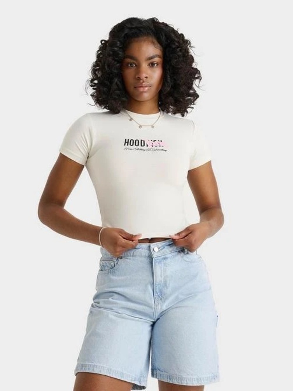 Hoodrich Cream Logo Crop Tee